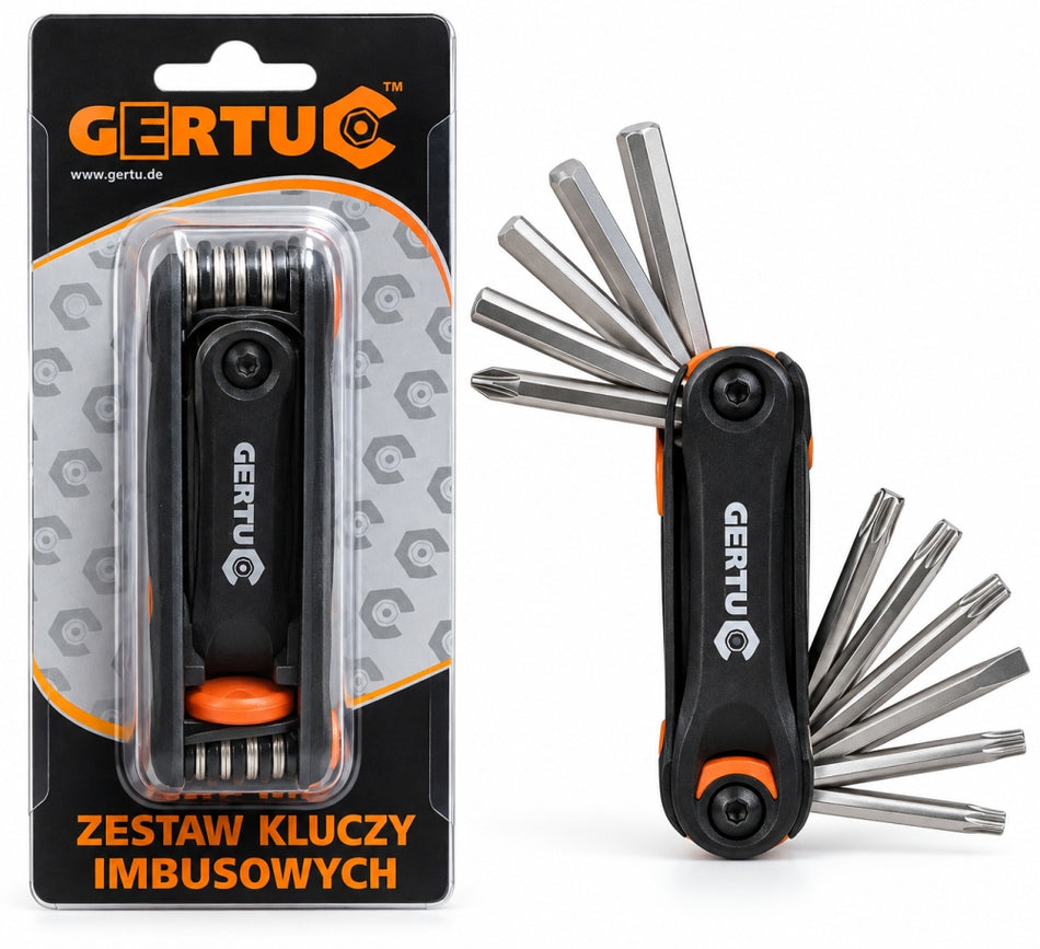 GERTU Klappschlüssel-Satz (9-teilig, HEX 2–6 mm, TORX T10/T20, PH & Schlitz)