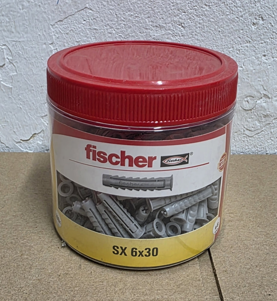 200x FISCHER Dübel 'SX 6 x 30' (Nylon, für Ø 4–5 mm Schrauben) in Dose