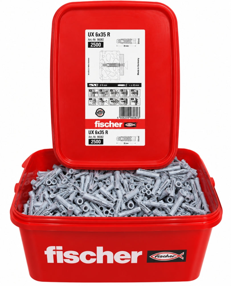 2500x FISCHER Universaldübel 'UX 6 x 35 R' im Eimer