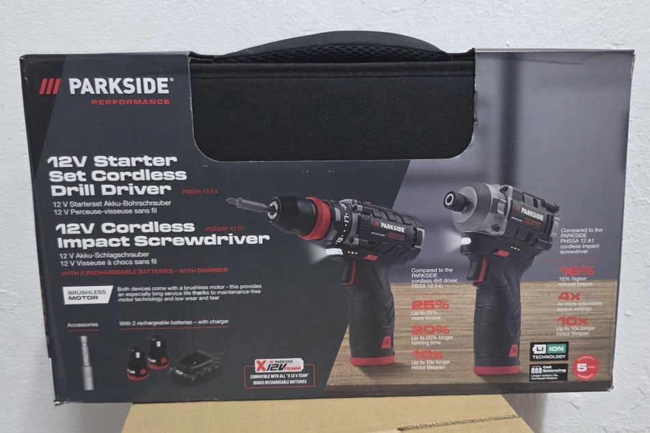 PARKSIDE Akku-Bohrschrauber PBSPA 12 + Akku-Schlagschrauber PDSSAP 12 (2 Akkus + 1 Ladegerät)