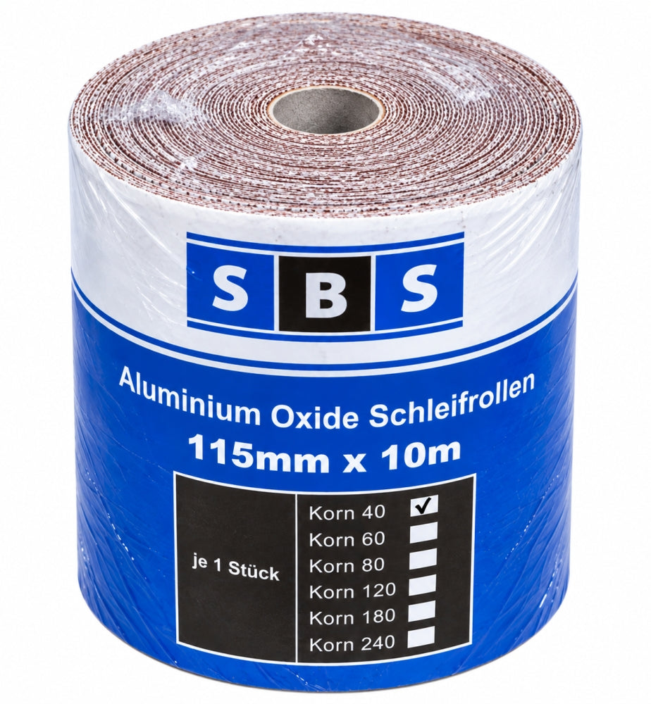 SBS Schleifpapier-Rolle (115 mm x 10 m, Korn 40) Aluminium-Oxid