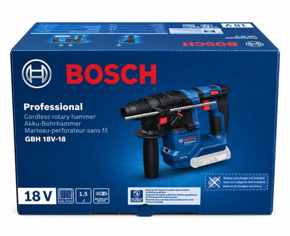 BOSCH PROFESSIONAL Akku-Bohrhammer 'GBH 18V-18' (18V, 1,5J, SDS-plus, Solo, ohne Akku, Karton)