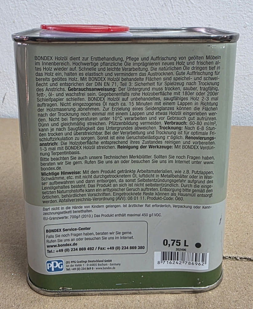 BONDEX Holzöl farblos (750ml für 10,5m²)