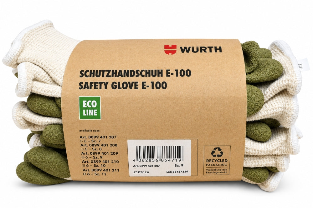 6x WÜRTH Schutzhandschuhe 'E-100 ECO LINE' (Größe 9) 0899401209