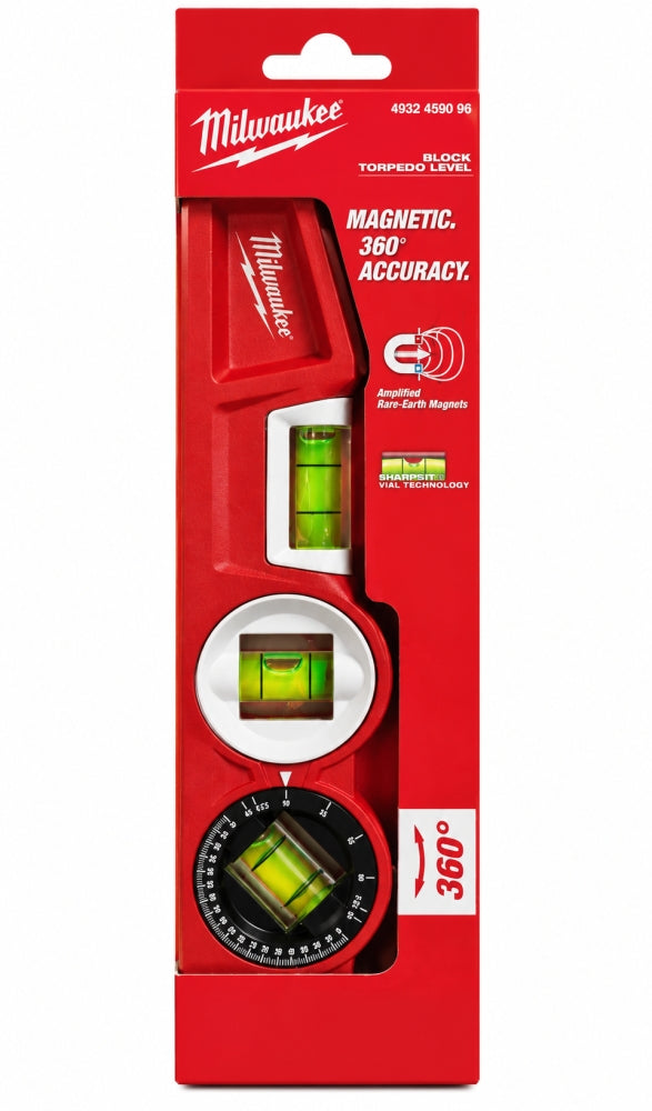 MILWAUKEE Wasserwaage 'Torpedo 360°' (25 cm, magnetisch, 360°-Winkellibelle) 4932459096