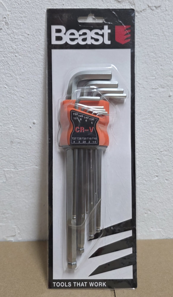 BEAST Innensechskant-Winkelschlüssel-Satz mit Kugelkopf (9-tlg., 1,5–10 mm)