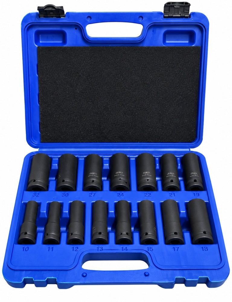 STAHLKAISER Schlagschrauber 6-Kant Steckschlüssel Satz (14-teilig, 1/2 Zoll, 75mm lang, SW 10-32mm)