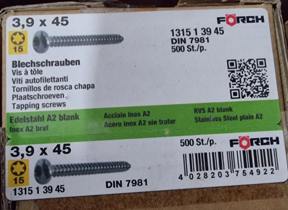 Blechschrauben Linsenkopf Edelstahl A2 Torx DIN 7981