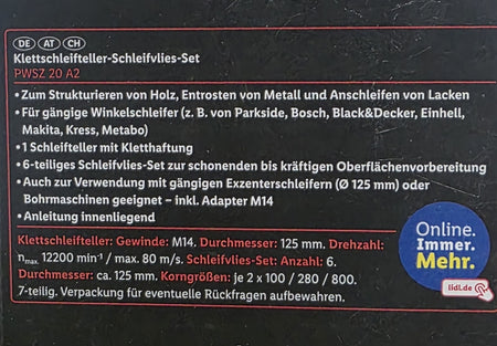 KOPIE VON PARKSIDE Klett-Schleifteller + Schleifvlies-Scheiben Set (7-teilig, Ø 125mm)