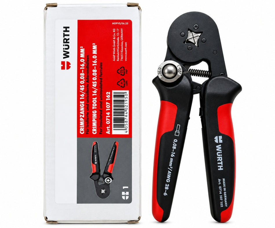 WÜRTH Crimpzange für isolierte und unisolierte Aderendhülsen (0,08–16 mm²) 0714107162