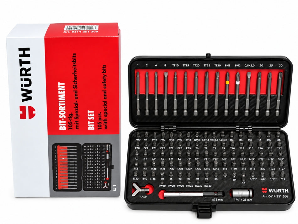 WÜRTH Spezial-Bit-Sortiment (105-teilig) Carbon-Optik im Metallkoffer