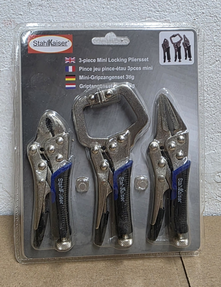 STAHLKAISER Mini-Gripzangen-Satz (3-teilig, Gripzange, Langbeckenzange & C-Gripzange) 05559