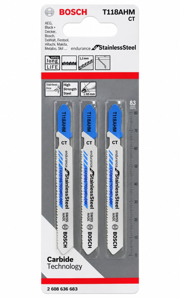 3x BOSCH Stichsägeblätter für Edelstahl (T118AHM) 'Endurance for Stainless Steel'