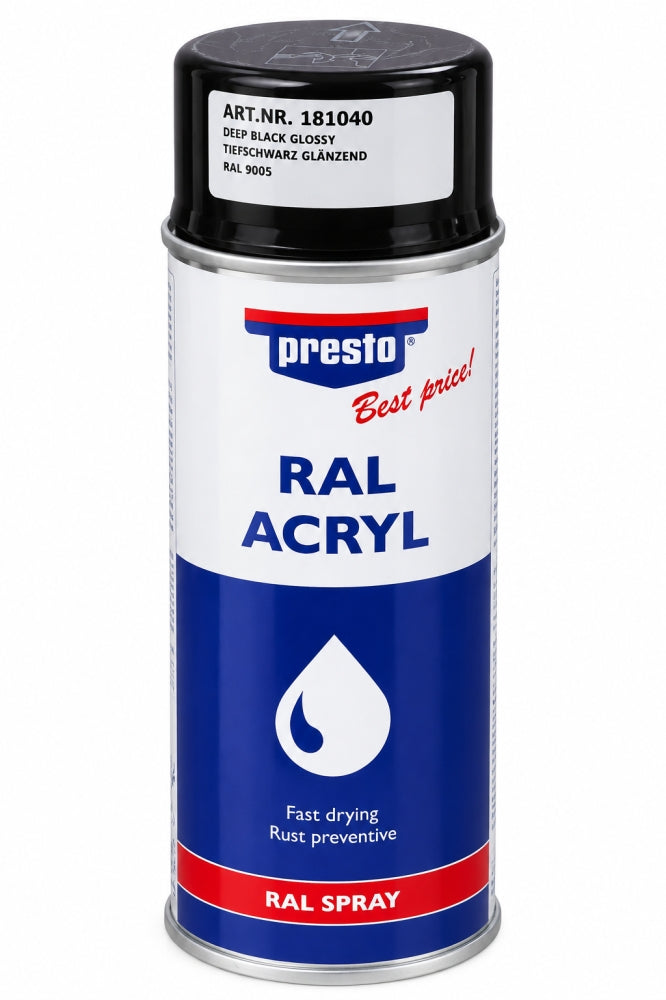 PRESTO Acryllackspray Tiefschwarz glänzend (RAL 9005) [Menge wählbar]