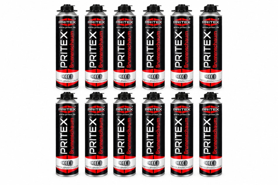 PRITEX Brunnenschaum 750 ml 'BSBS750' (1K PU-Pistolenschaum für Brunnenschachtringe & Rohre)  / (Art) 12 Dosen