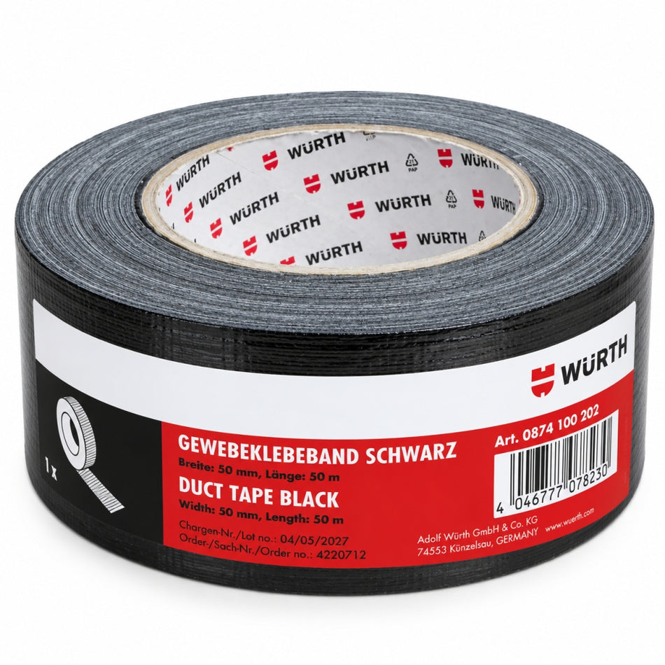 WÜRTH Gewebeklebeband 'Panzertape' (Schwarz, 50mm x 50m)