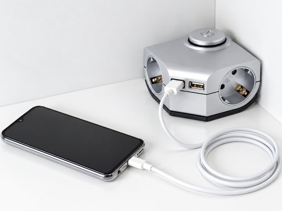 LUX Winkeltischsteckdose mit Schalter und 2 USB-Anschlüssen (2-fach, 1,5 m, 230 V, IP20)
