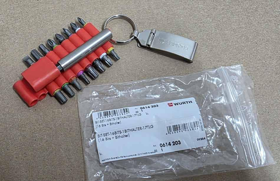 WÜRTH Bit-Sortiment mit Gürtelclip (17-teilig, 16 Bits + Bithalter) 0614203