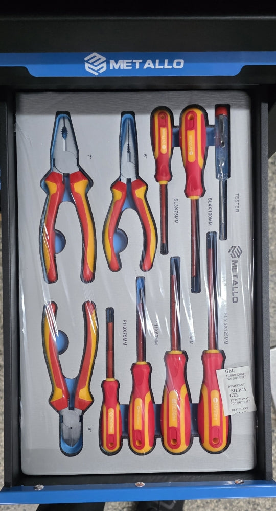 METALLO Werkstattwagen (gefüllt) Holzplatte 12 Schubladen