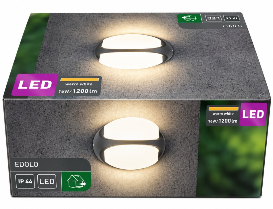 OBI Außenwandleuchte LED 'Edolo' Aluminium dunkelgrau (16 W, 1200 lm, 3000 K, IP44)