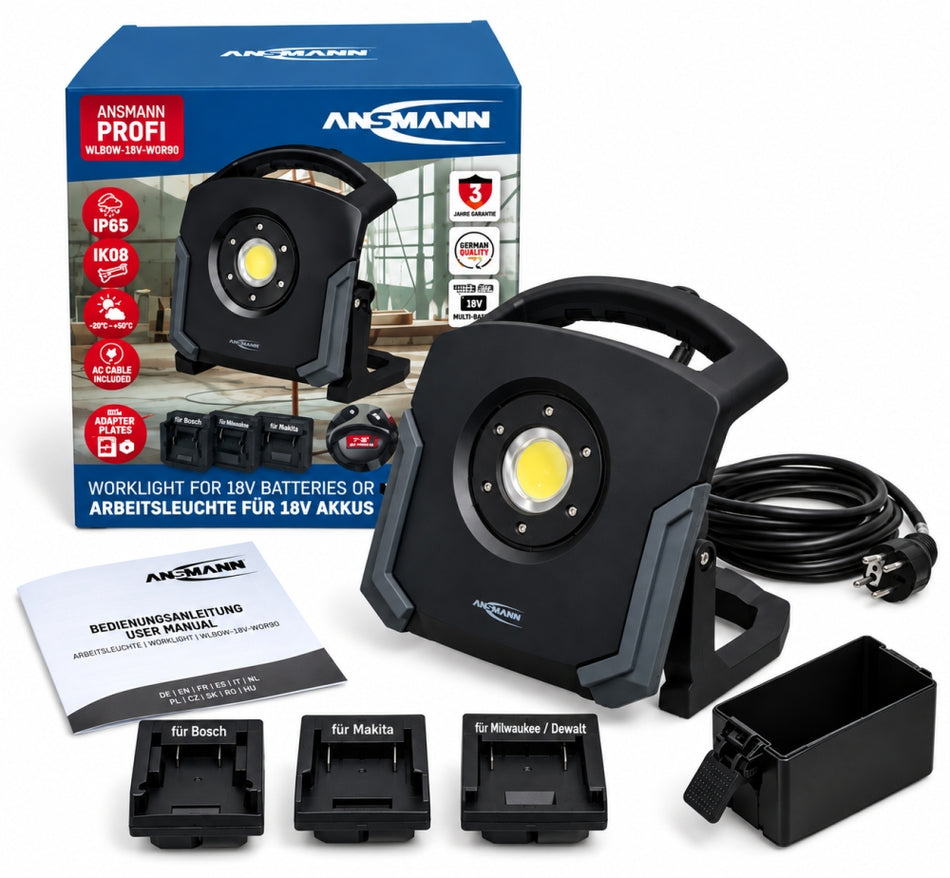 ANSMANN Akku-Baustrahler LED 'WL60W 18V HYBRID' (6350lm) für Makita Milwaukee DeWalt Bosch