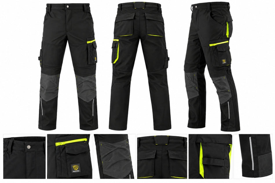 PROCERA Softshell-Arbeitshose 'POWERFLEX BLACK' 4-Way-Stretch [Gr. wählbar]