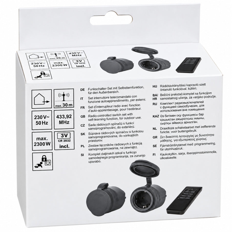 LUX Funksteckdosen-Set für den Außenbereich mit Fernbedienung (3-teilig, 30 m, 2300 W, IP44)