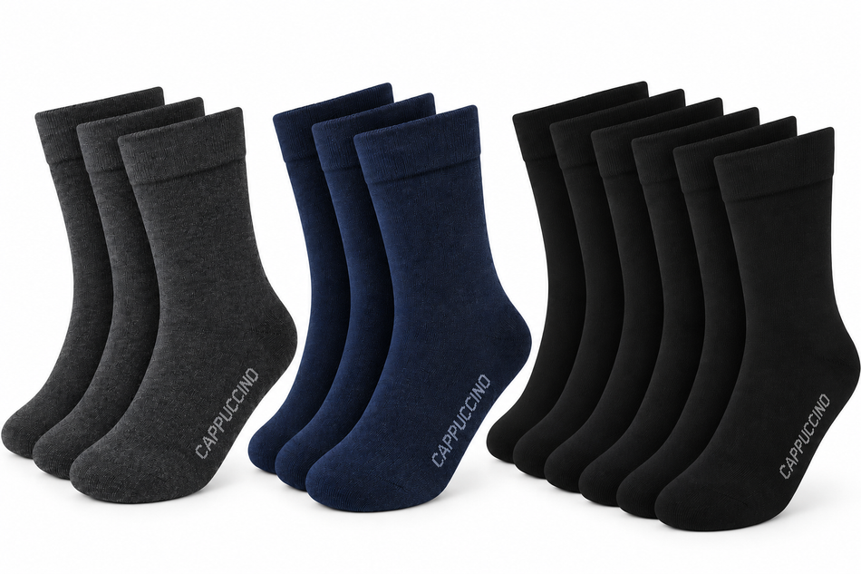 CAPPUCCINO Bambus-Socken (10 Paar) SCHWARZ/BLAU/ANTHRAZIT atmungsaktiv [Gr. wählbar]