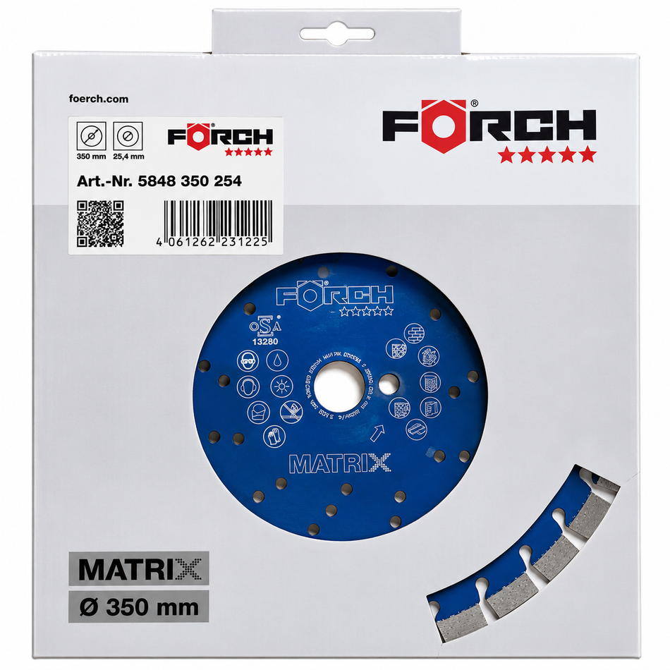 FÖRCH Diamanttrennscheibe 'MATRIX' für Beton & Mauerwerk (Ø 350 x 25,4 mm) 5848350254