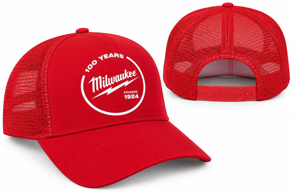 MILWAUKEE Trucker Cap '100 Years Anniversary' mit Mesh-Einsatz und Snapback-Verschluss ROT (Einheitsgröße)