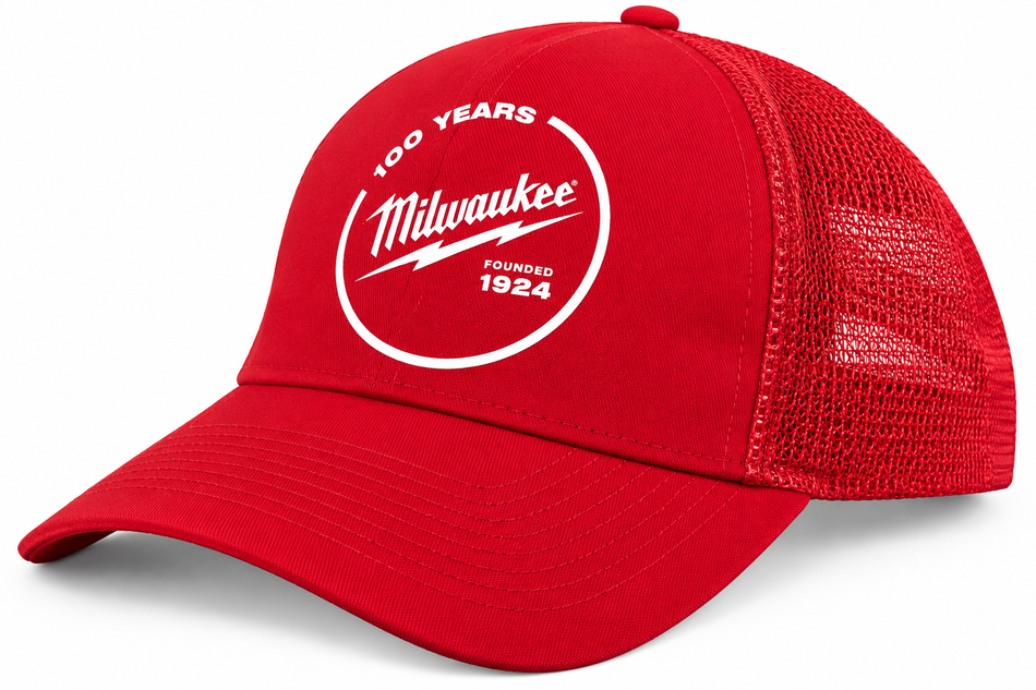 MILWAUKEE Trucker Cap '100 Years Anniversary' mit Mesh-Einsatz und Snapback-Verschluss ROT (Einheitsgröße)