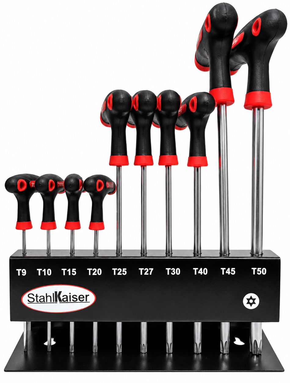 STAHLKAISER T-Griff Torx-Schraubendreher Satz (10-teilig, mit Metallhalter)
