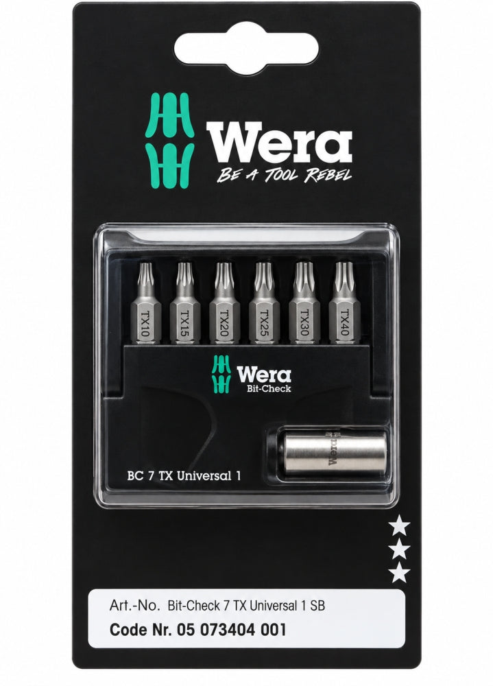 WERA TORX Bit-Set 'Bit-Check 7 TX Universal 1 SB' (7-teilig, TX10–TX40 + Bithalter) 05073404001