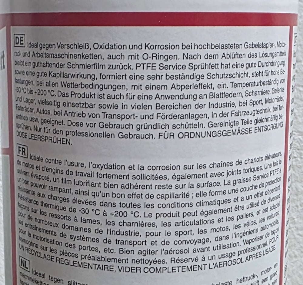 PTFE Service Sprühfett (500ml) 