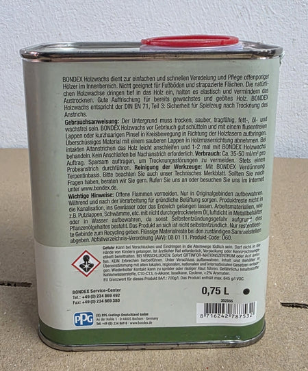 Bondex Holzwachs farblos (750ml für 9,75m²)