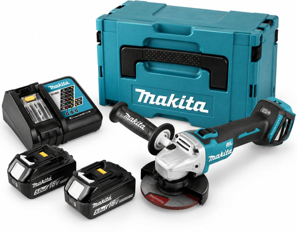 MAKITA 18V Akku-Winkelschleifer 'DGA511RTJ' Ø 125 mm (2x 5,0 Ah, Ladegerät, MAKPAC)