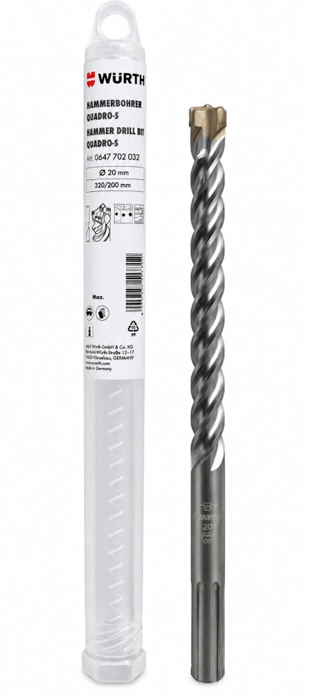 WÜRTH Hammerbohrer SDS-max (Ø 20 x 320 / 200 mm) 'Quadro-S' 4-Schneider
