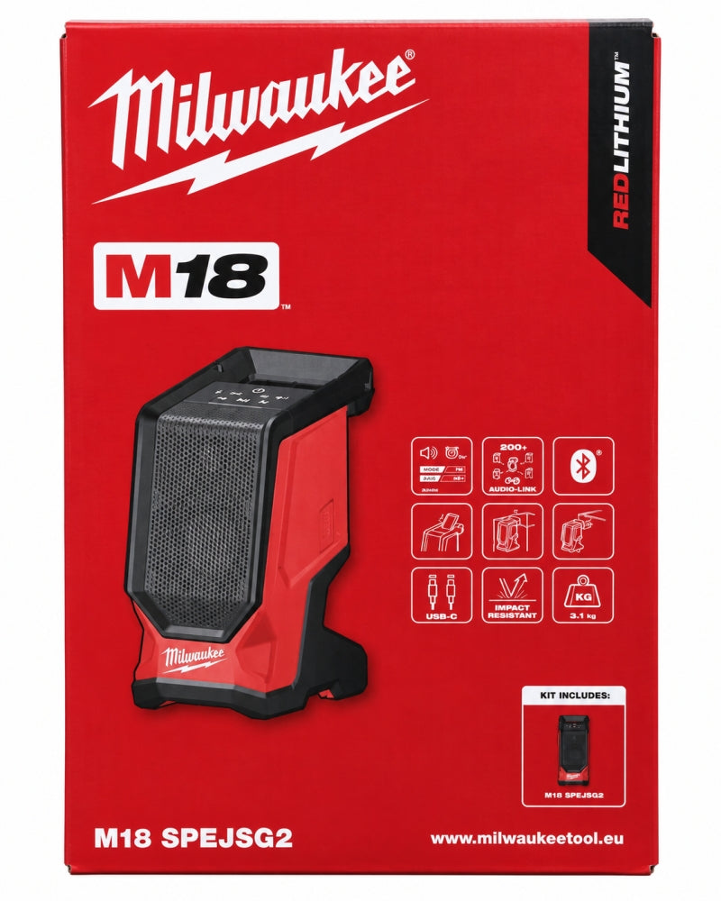 MILWAUKEE M18 Akku-Baustellenlautsprecher SPEJSG2-0 (Bluetooth 5.3, 44 W)