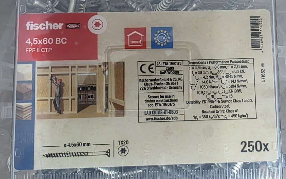 250x FISCHER Holzbauschrauben 4,5 x 60mm TX20