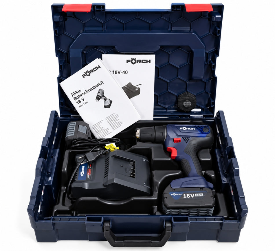 FÖRCH 18V Akku-Bohrschrauber-Set (55 Nm, 2x 4,0 Ah Akku, Ladegerät & Koffer) 53311181