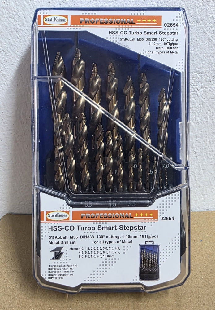 STAHLKAISER Smart-Stepstar Metallbohrer-Satz (19-teilig, HSS-CO, Ø 1-10mm)