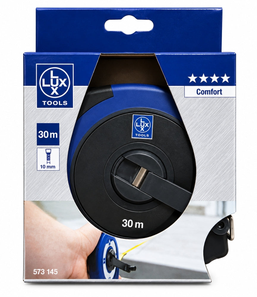 LUX-TOOLS Langbandmaß 'Comfort' Stahlband 30 m x 10 mm mit Handkurbel 573145