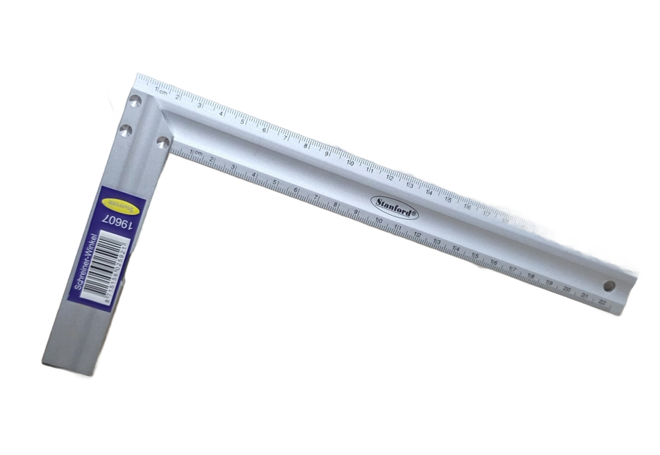 STAHLKAISER Aluminium Schreiner-Winkel (25cm, metrisch, mit Wasserwaage)