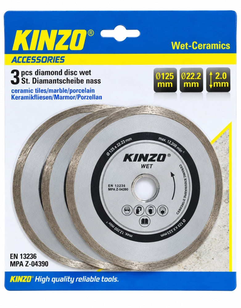 3x KINZO Diamanttrennscheibe 'Nass Keramikfliesen' (Ø 125 x 22,23 x 2,0mm)
