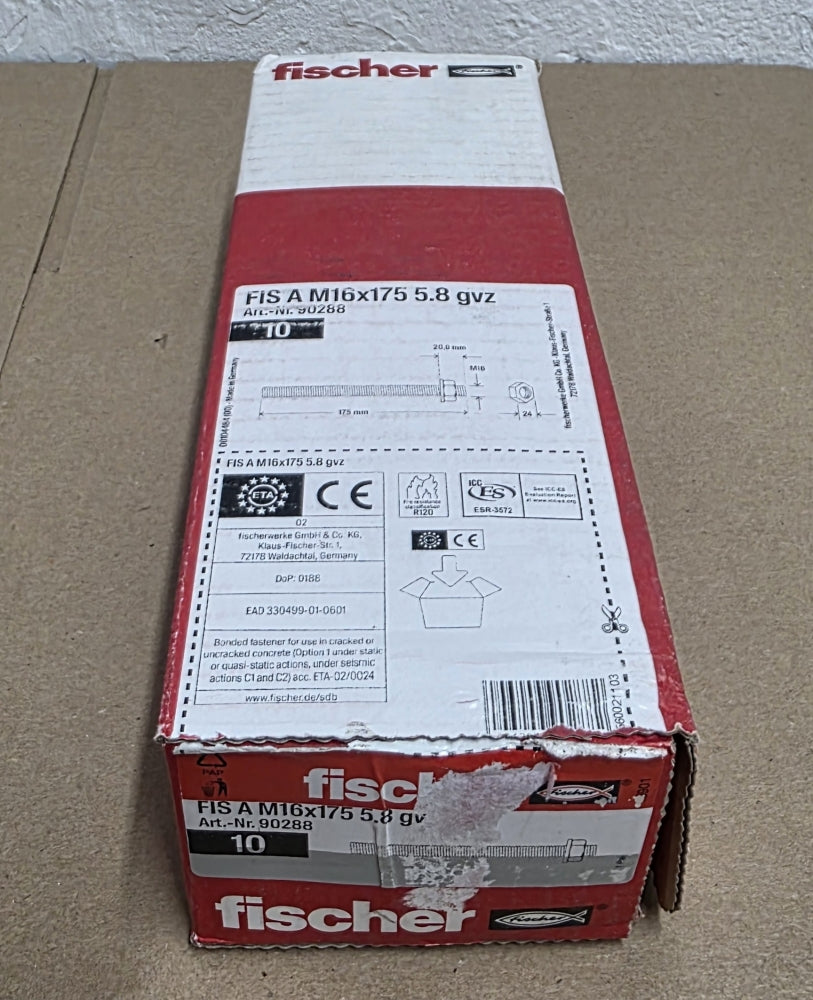 10x FISCHER Ankerstange (M16 x 175 mm, galvanisch verzinkt) 'FIS A 5.8 gvz' 90288