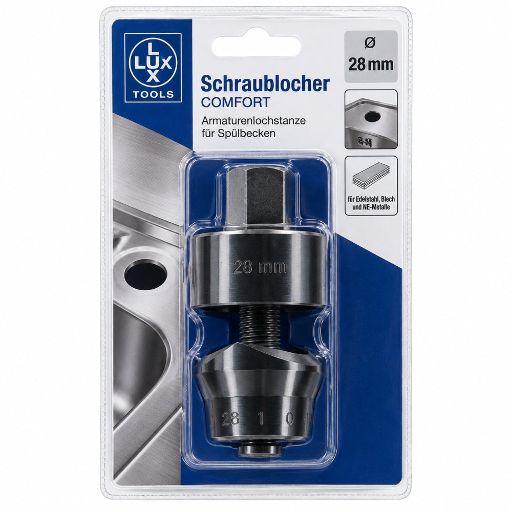 LUX-TOOLS Schraublocher 'Comfort' (Ø 28 mm) Armaturenlochstanze für Spülbecken