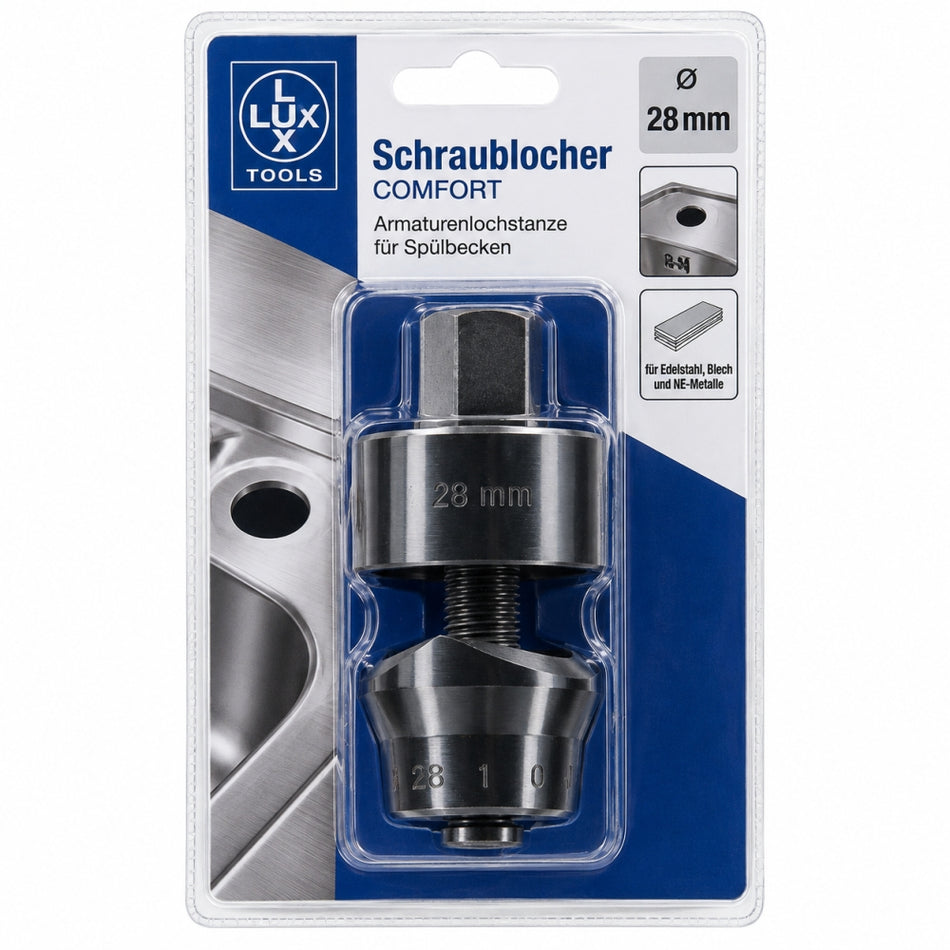 LUX-TOOLS Schraublocher 'Comfort' (Ø 28 mm) Armaturenlochstanze für Spülbecken
