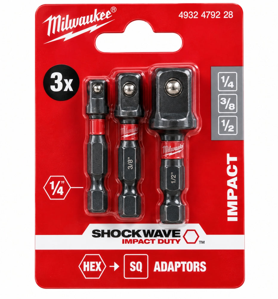 MILWAUKEE SHOCKWAVE Steckschlüssel Bit-Adapter (50mm, 3-teilig)