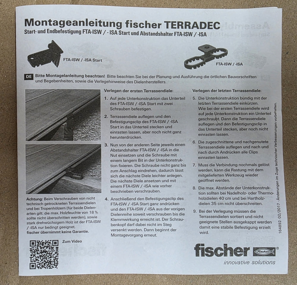 30x FISCHER Terassendielen Abstandshalter 'Terradec FTA-ISA 9mm' unsichtbar