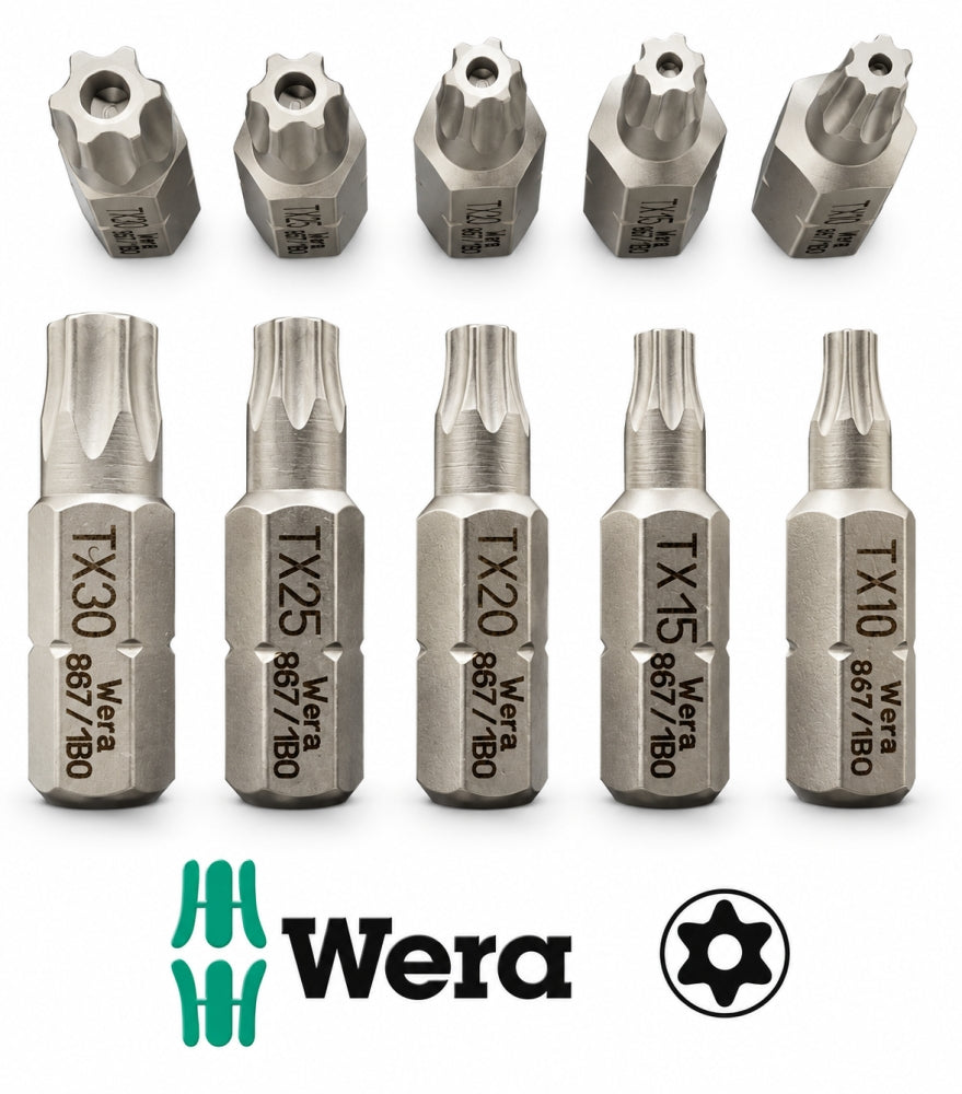 WERA Torx mit Loch-Satz (5-teilig, T10 15 20 25 30, 1/4 Zoll x 25mm)